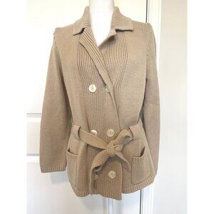 Anne Klein Womens Beige Belted Double-Breasted Cardigan Sweater With Pockets